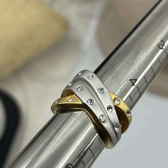 Two-Tone Gold & Silver Crystal Statement Ring, Size 5 - Picture 9 of 12